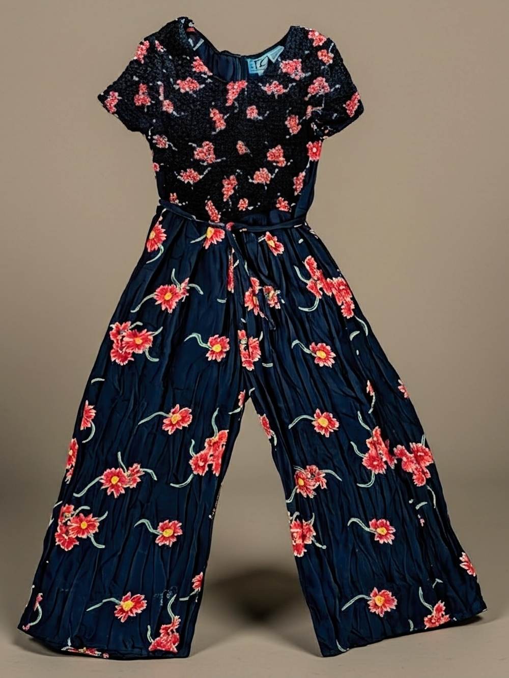 Vintage 90s XTC Rayon Floral Jumpsuit Popcorn Bodice Fluid Wide-Leg Palazzo Sz L - Picture 7 of 8